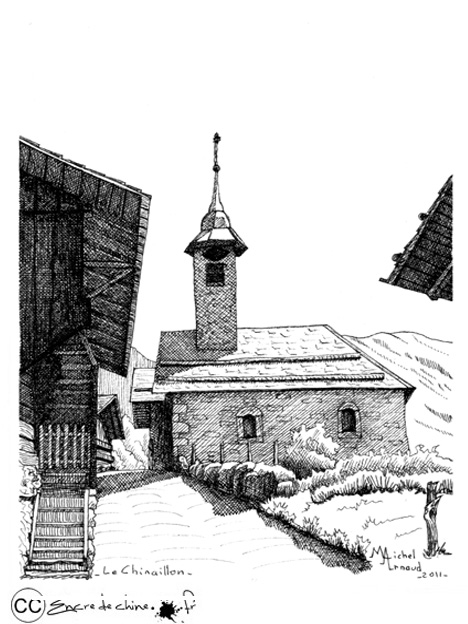 grand bornand,Chapelle Chinaillon,encre de chine, photo,dessin