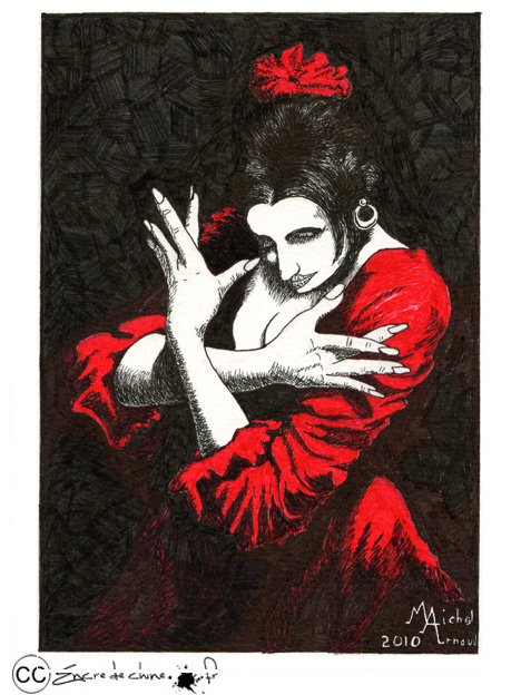 dessin,encre de chine,flamenco